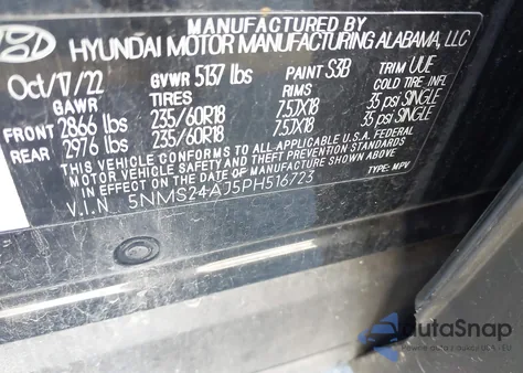 2023 Hyundai Santa Fe Sel z USA, uszkodzony, nr VIN 5NMS24AJ5PH516723